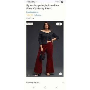 Anthropologie Low Rise Flare Corduroy Pants Burgundy Plus Size